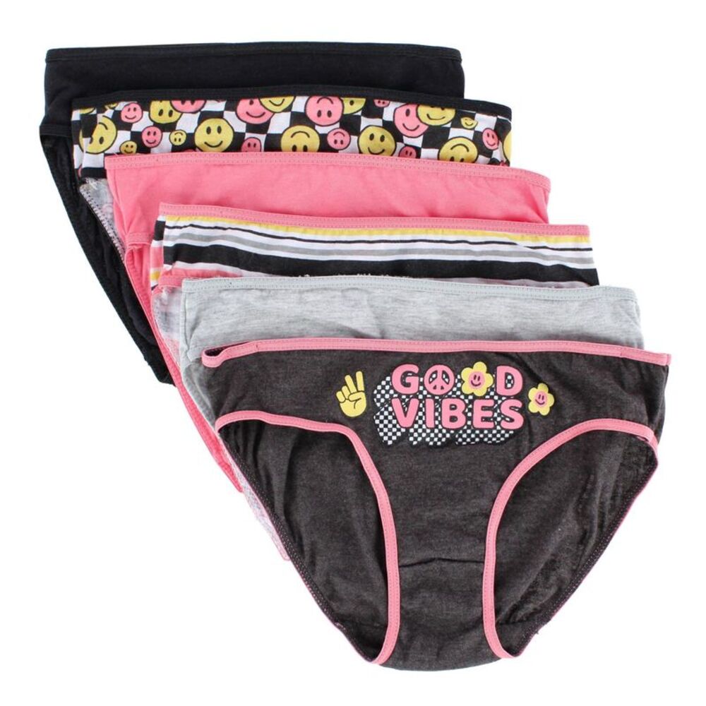 CTM Girl's Good Vibes Cotton Briefs Underwear (6 Pack)